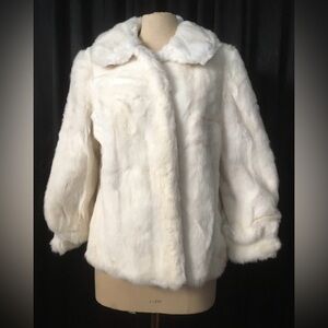 Vintage Grandella II Sportowne Faux Fur Luxury Mink Coat Ivory White Women's S/M